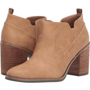 Dr. Scholl's Cognac Cutout Stacked Heel Ankle Booties